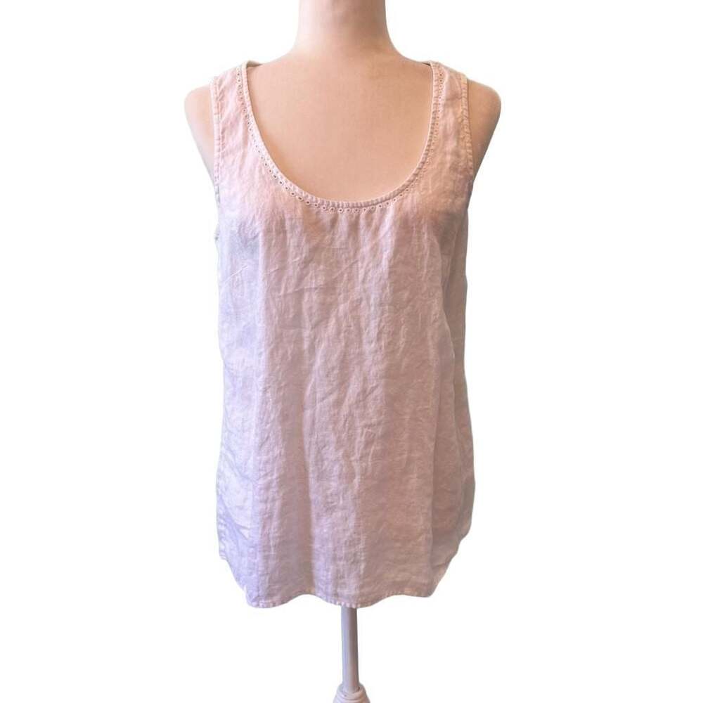 J.Jill Love Linen White Sleeveless Eyelet Neck Tank Top Size Small